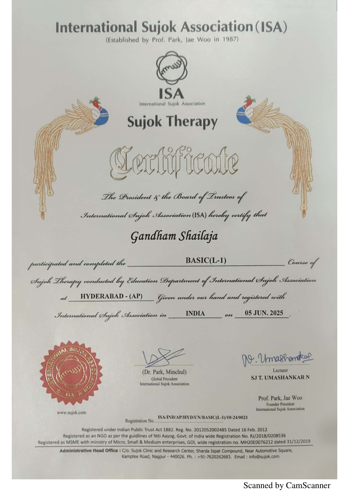 Sujok Therapy Certificate